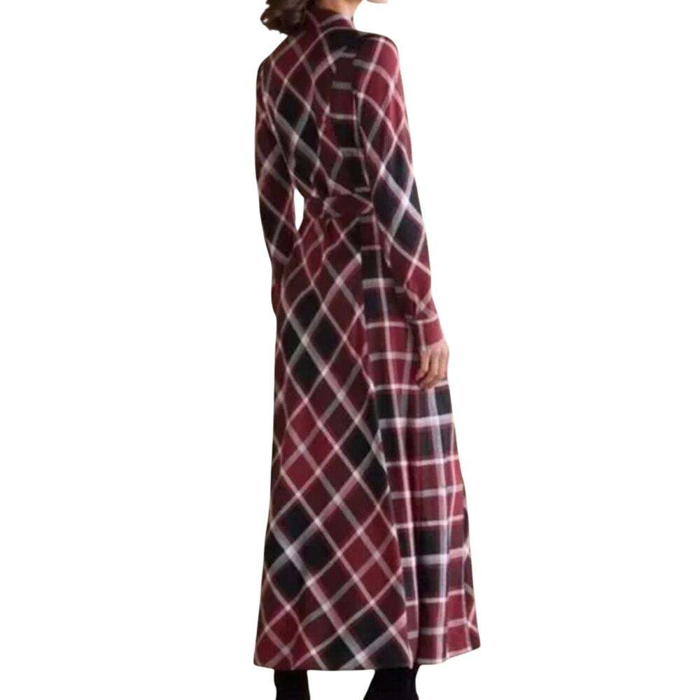Soft Surroundings Gayle Maxi Dress Size 20W Cabernet Plaid Belted Shirt Dress - Picture 8 of 14